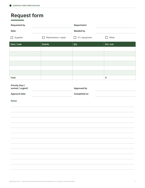 Preview of Printable Request Form Template