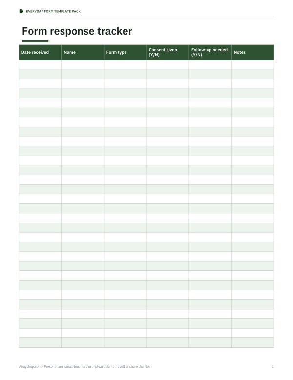 Preview of Printable Form Response Tracker